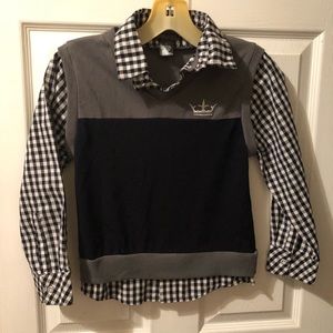 Black, white and gray shirt with attached vest